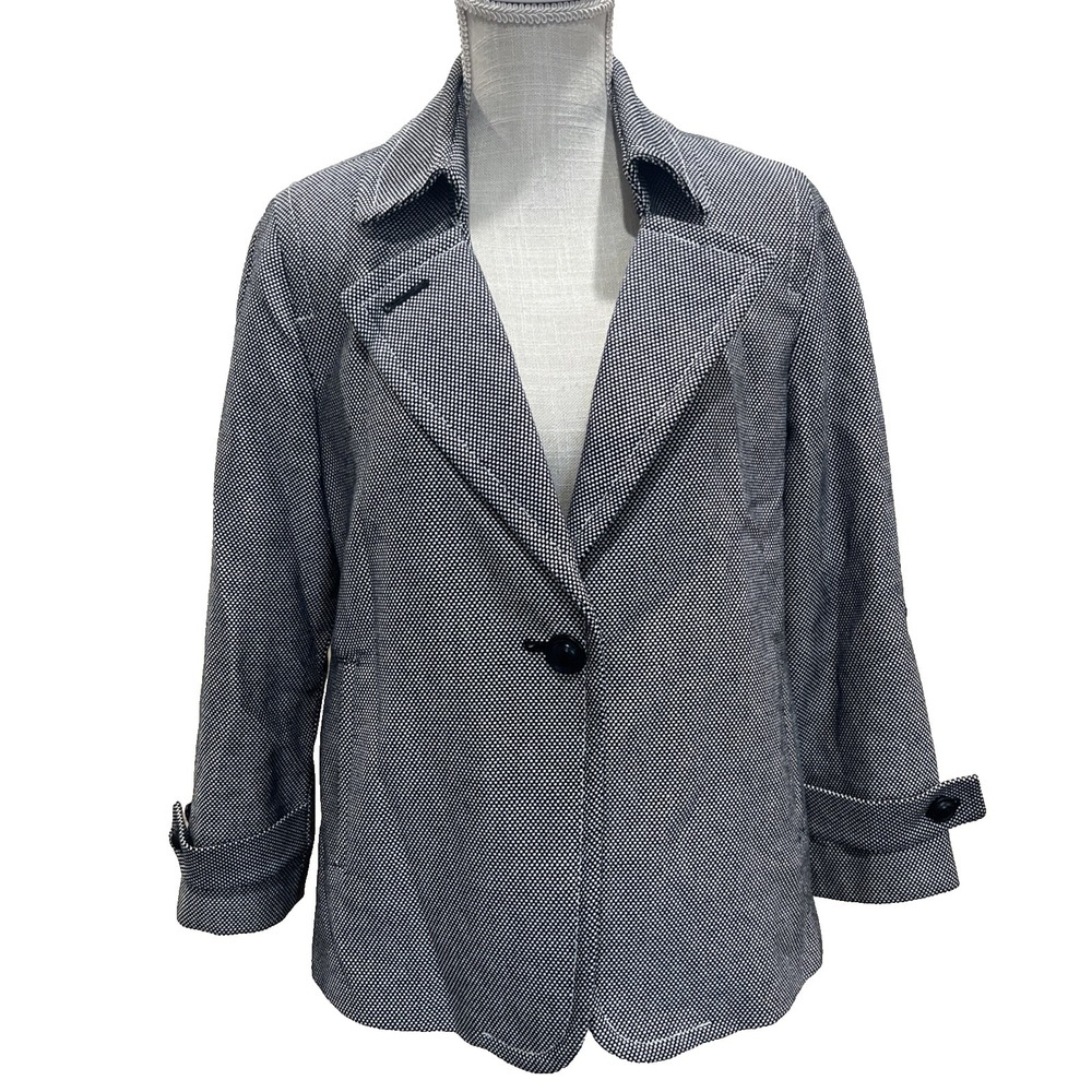Talbots Women's Blazer Size 8 Black White Check Tweed One-Button Long Sleeve